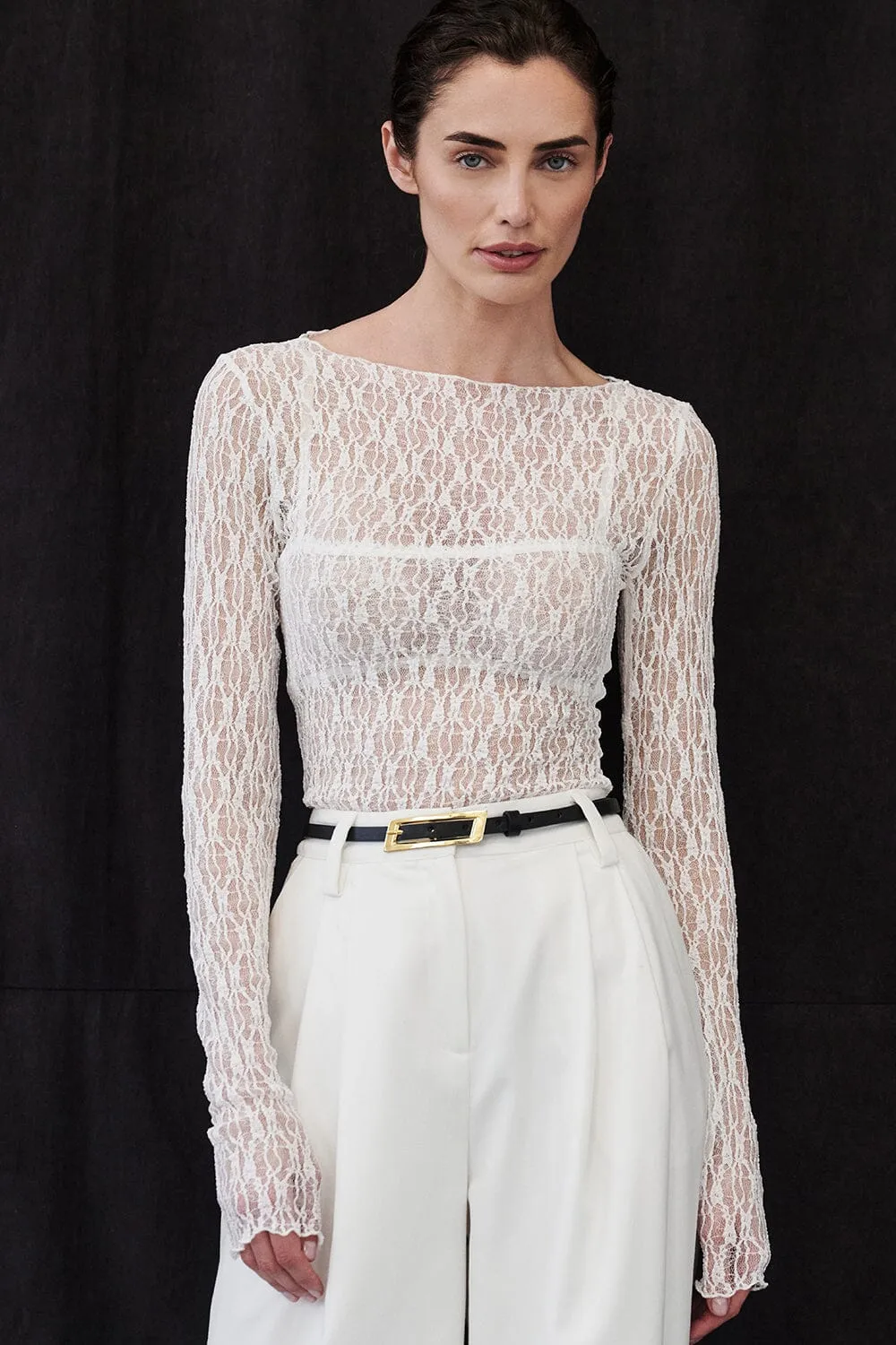LIZZIE WHITE LACE LONG SLEEVE TOP
