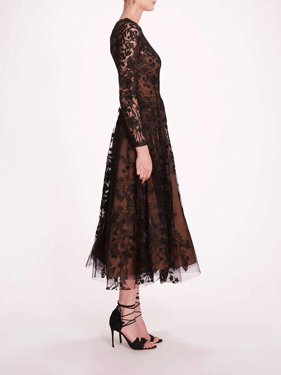 Long Sleeve Tulle Midi Dress