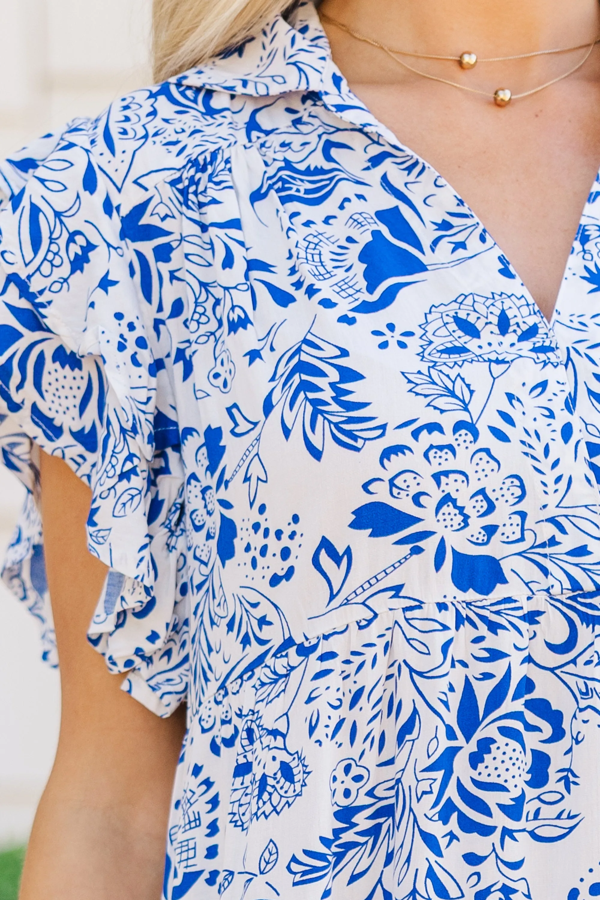 Look You Up Blue Floral Ruffled Midi Dress