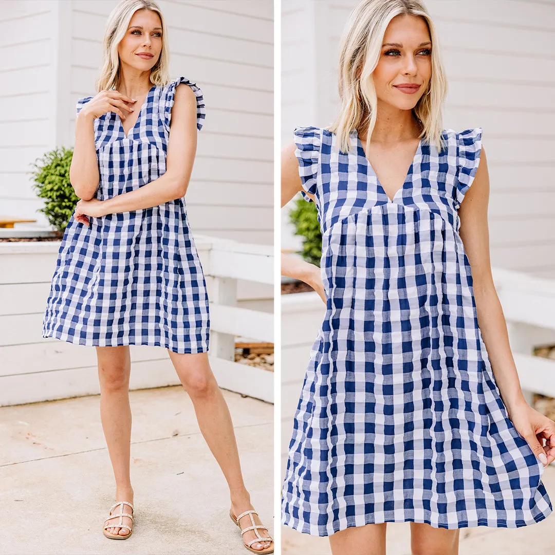 Looks Like Fun Navy Blue Gingham Babydoll Dress