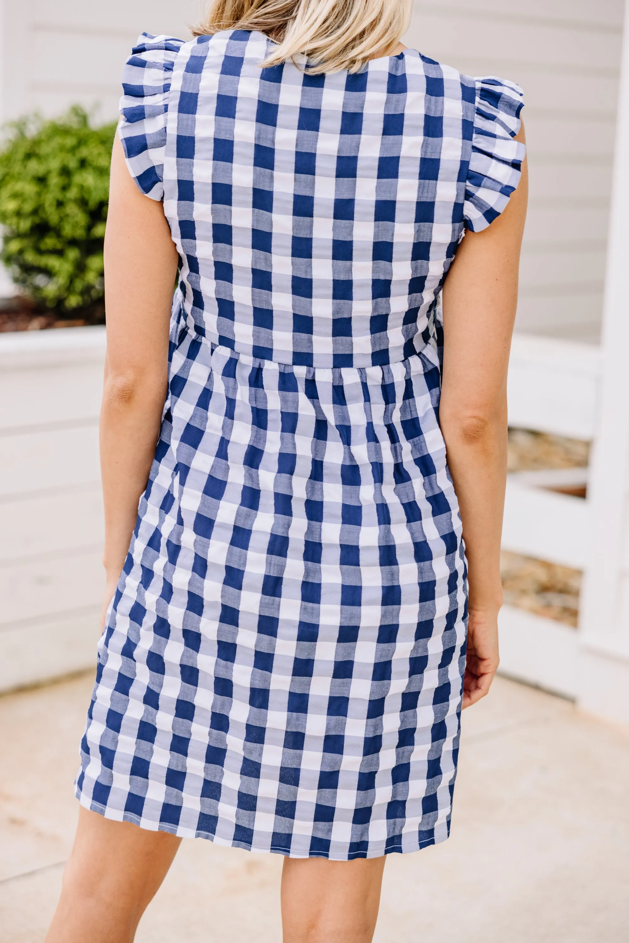 Looks Like Fun Navy Blue Gingham Babydoll Dress