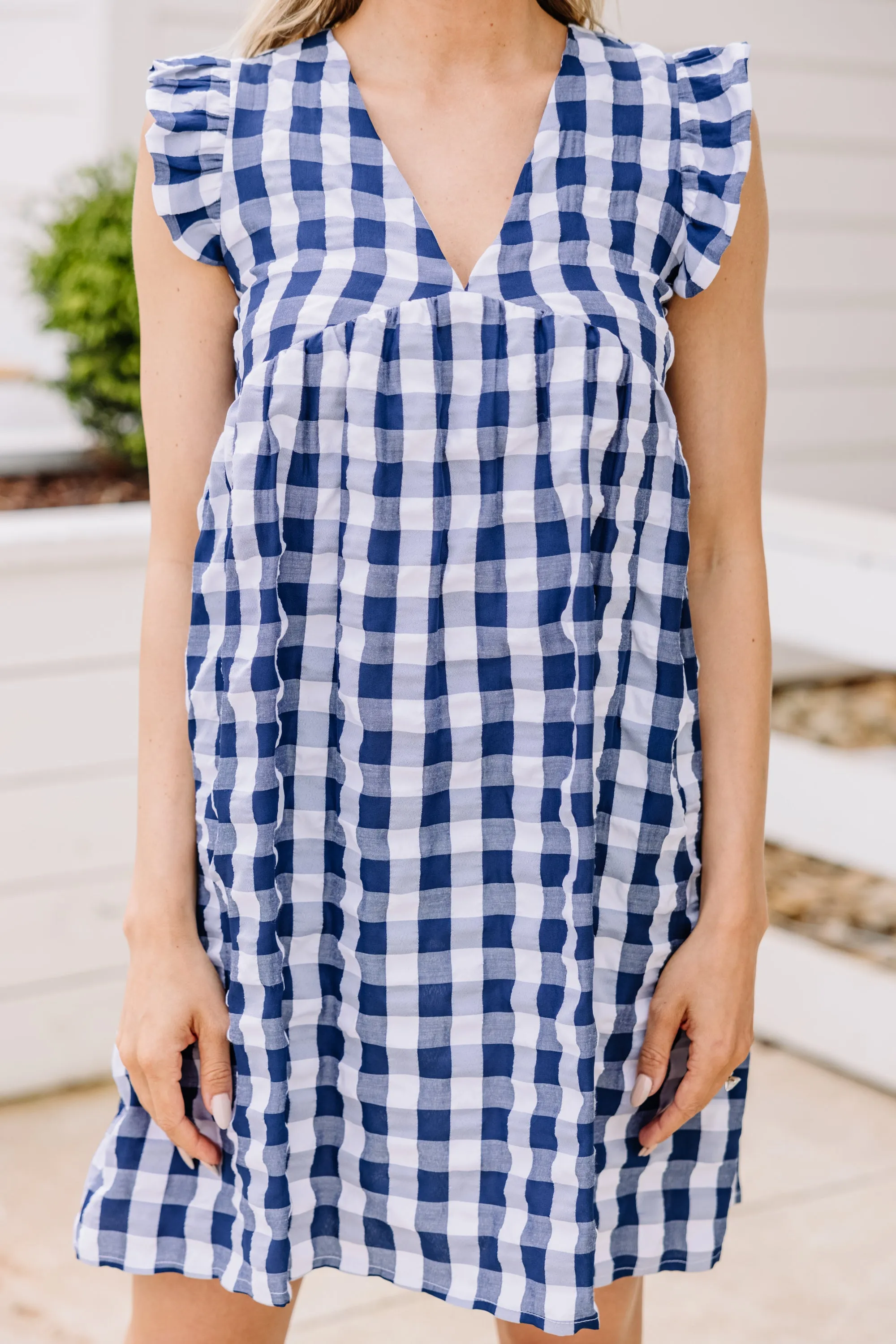 Looks Like Fun Navy Blue Gingham Babydoll Dress