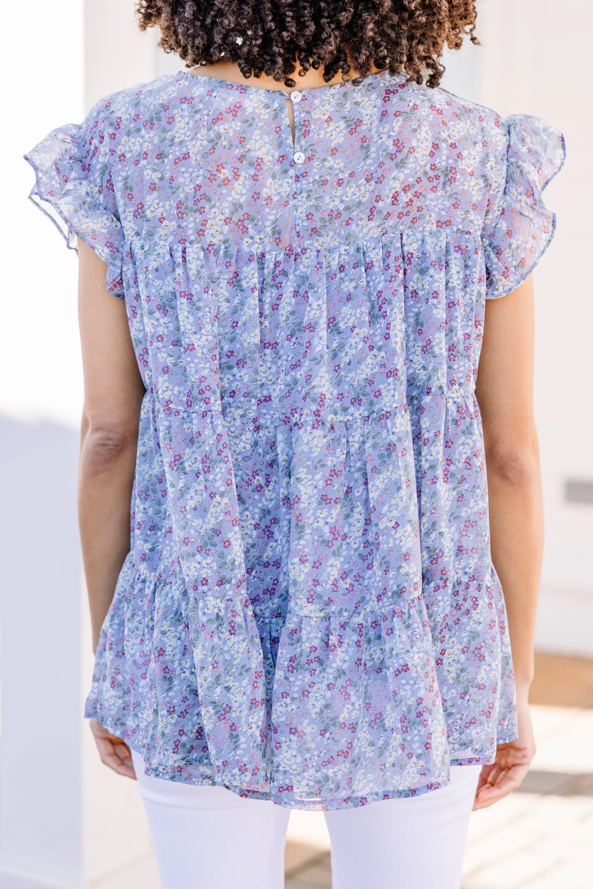 Lose Yourself Blue Ditsy Floral Babydoll Top