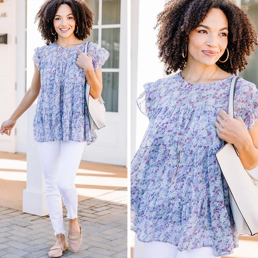 Lose Yourself Blue Ditsy Floral Babydoll Top