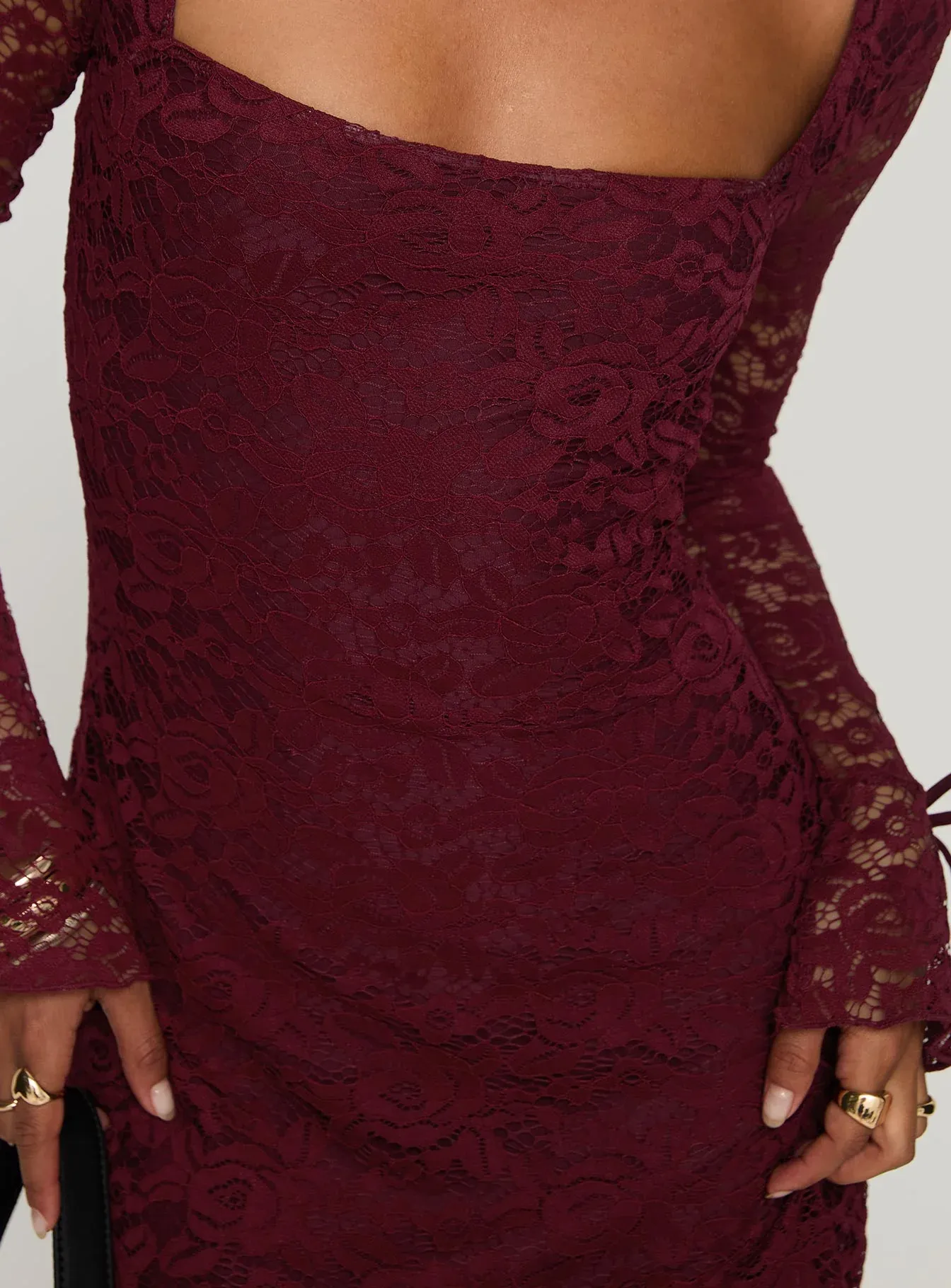 Lucianna Long Sleeve Lace Mini Dress Burgundy