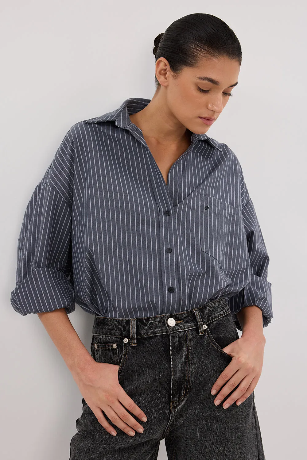 MASON SLATE STRIPE OVERSIZED SHIRT