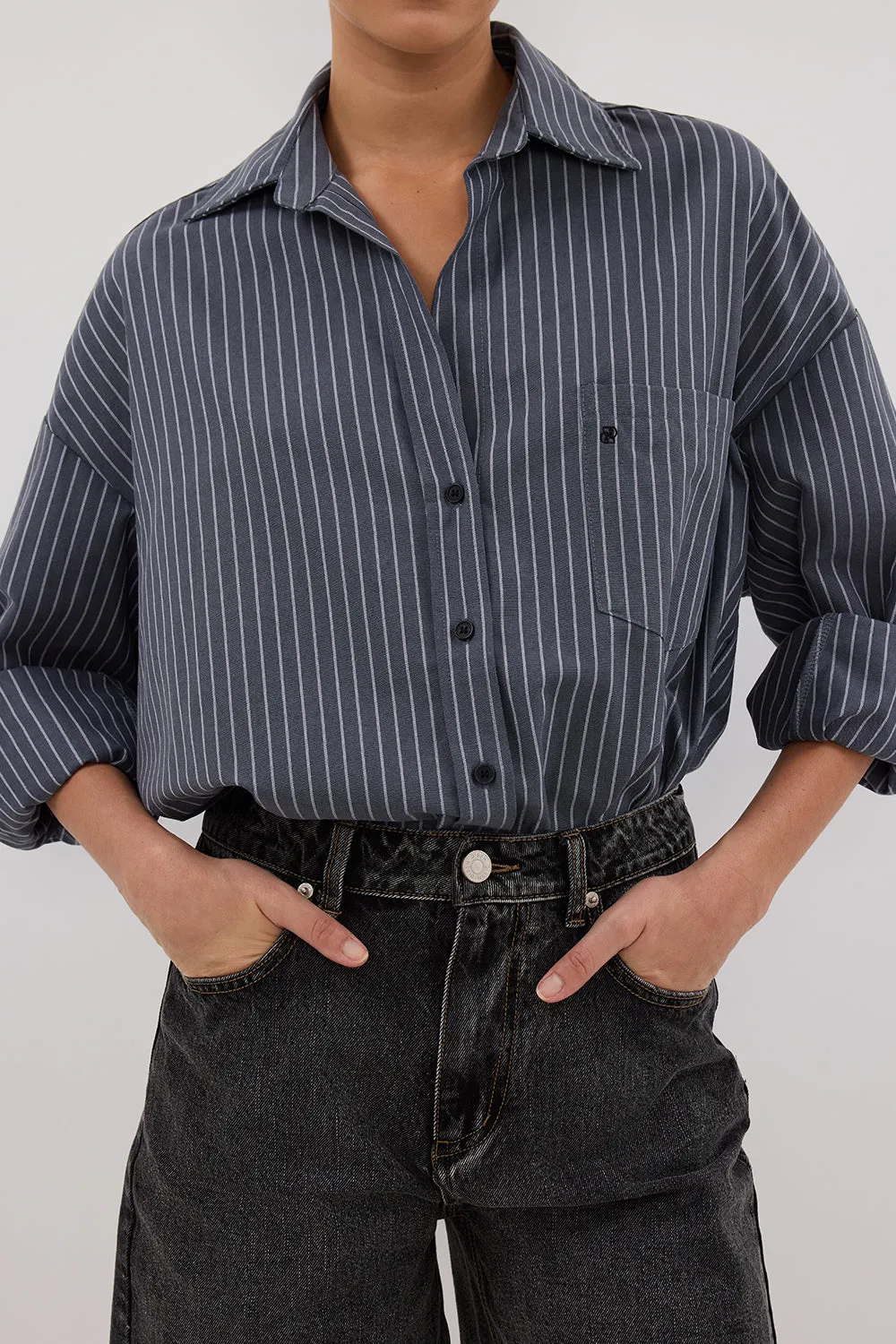 MASON SLATE STRIPE OVERSIZED SHIRT
