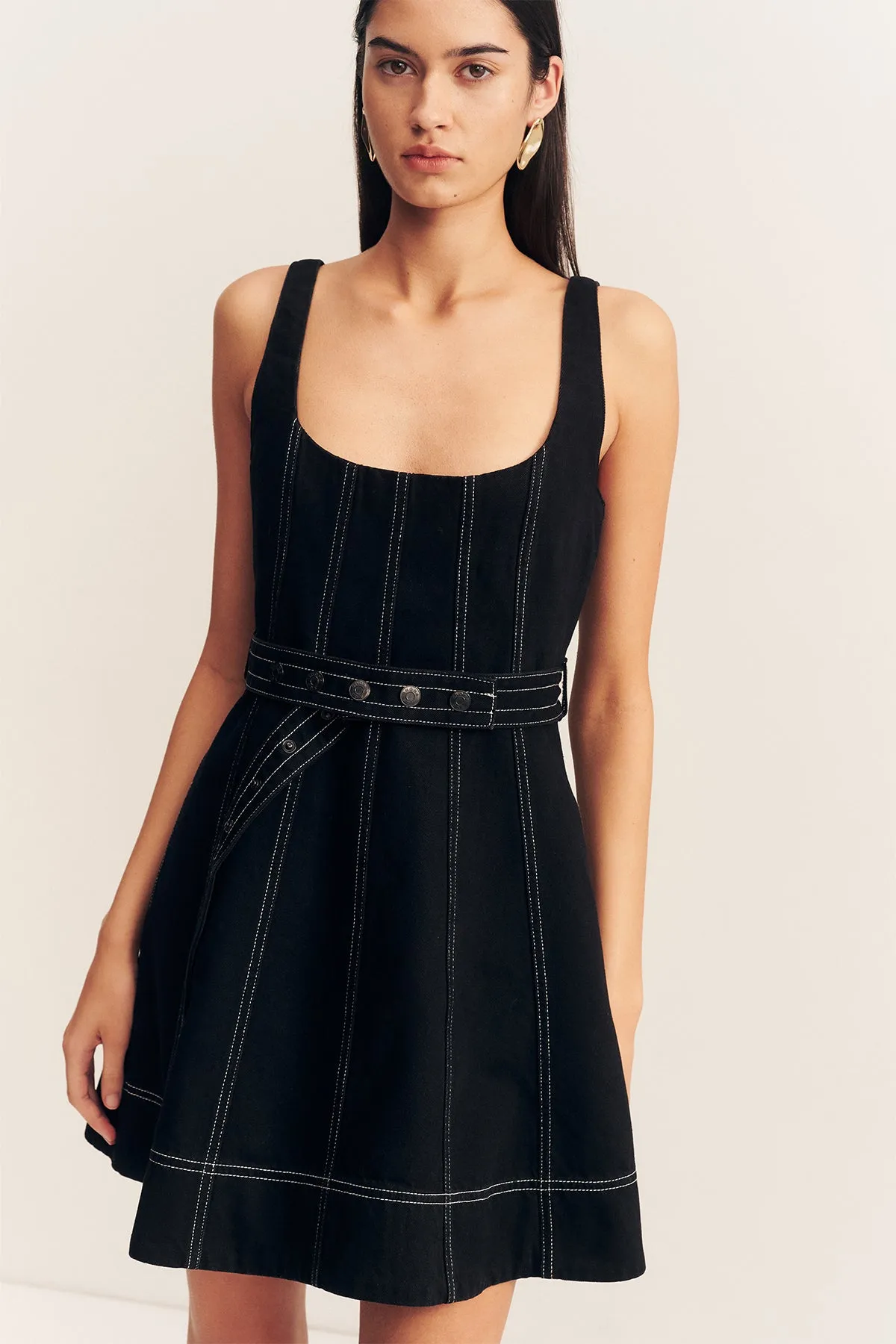 MERCER BELTED MINI DRESS - BLACK