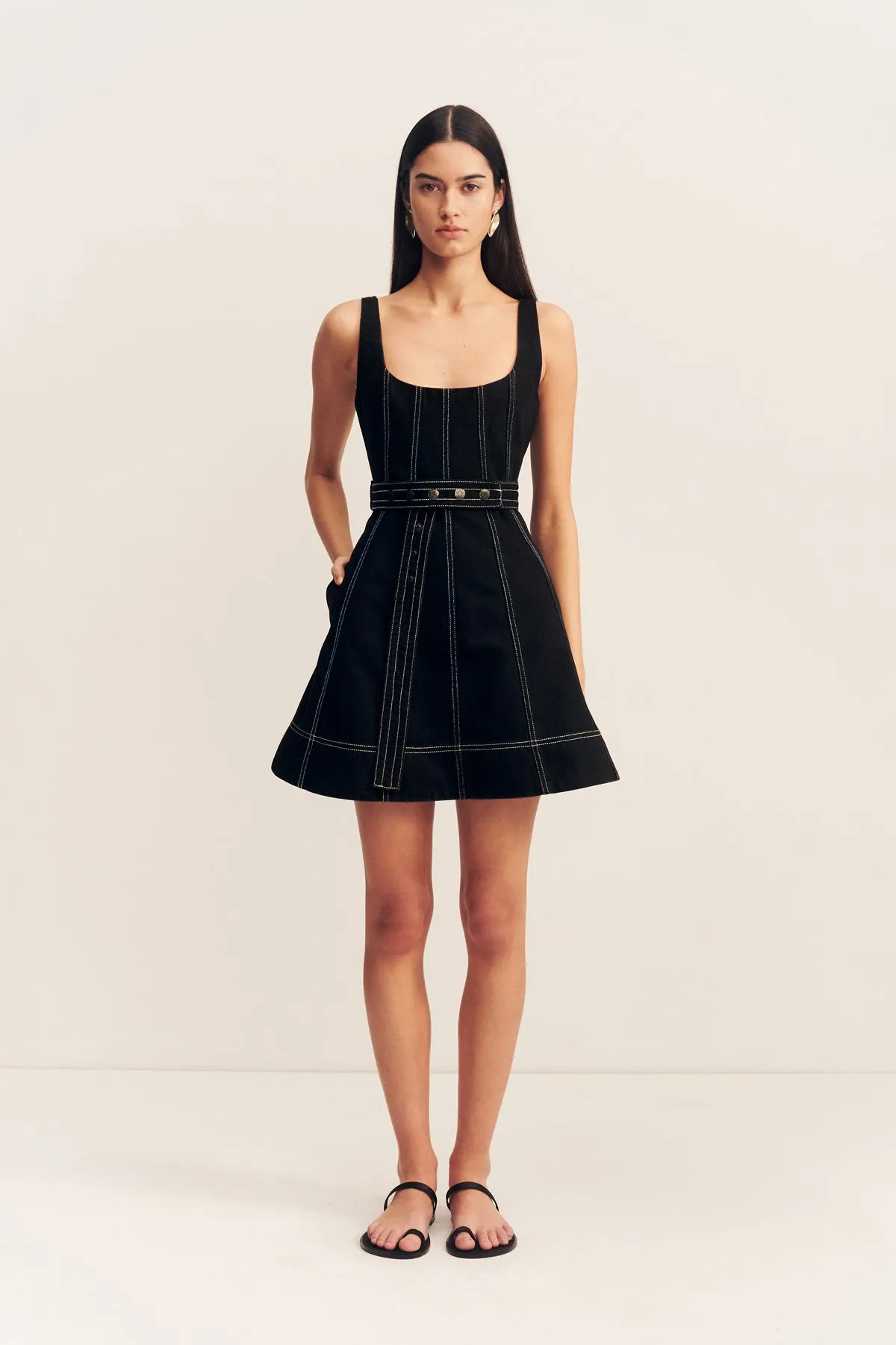 MERCER BELTED MINI DRESS - BLACK