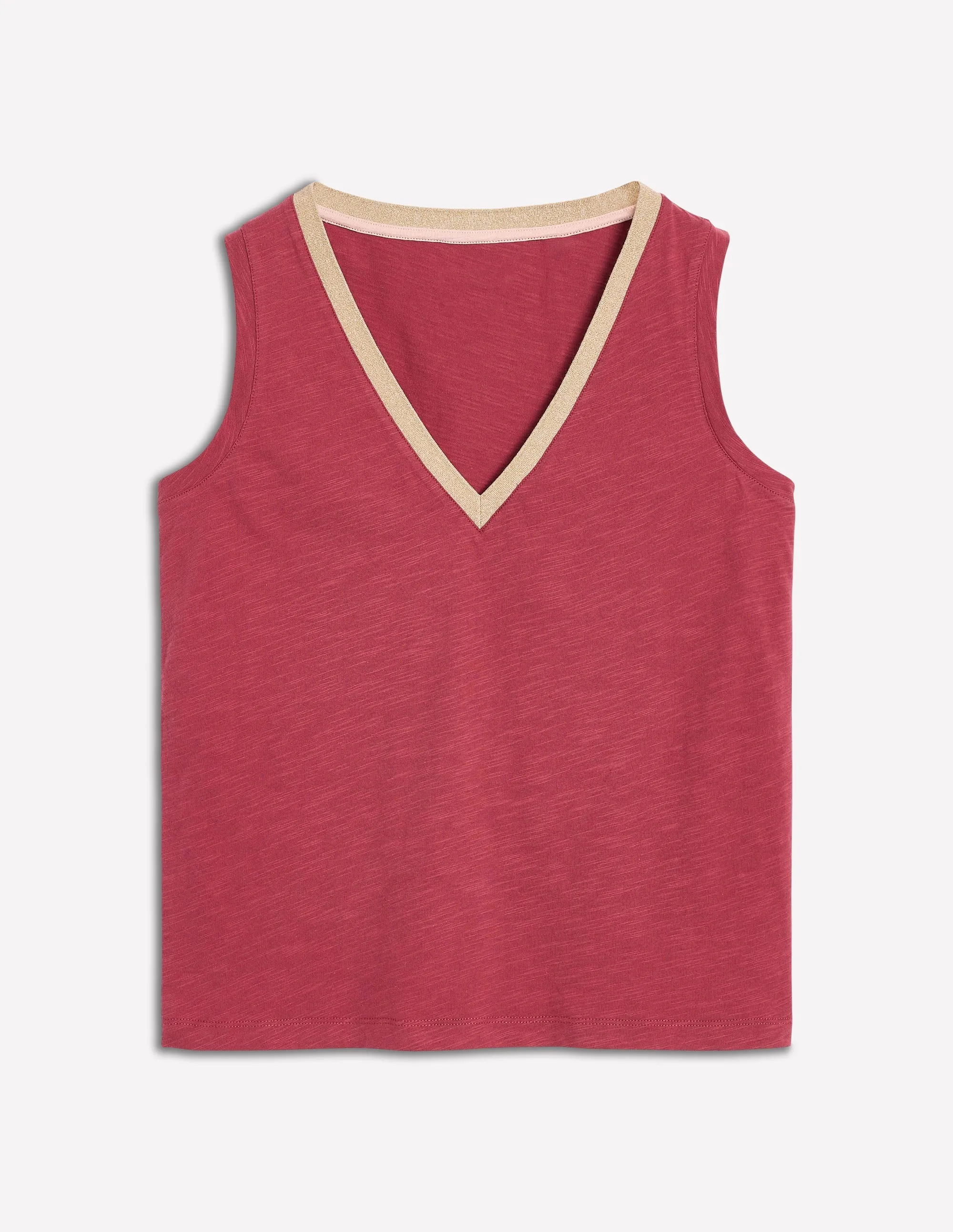 Metallic Trim V Neck Vest-Terracotta Red