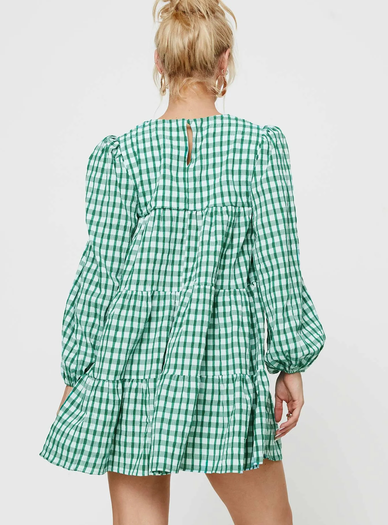 Miami Long Sleeve Mini Dress Green Check