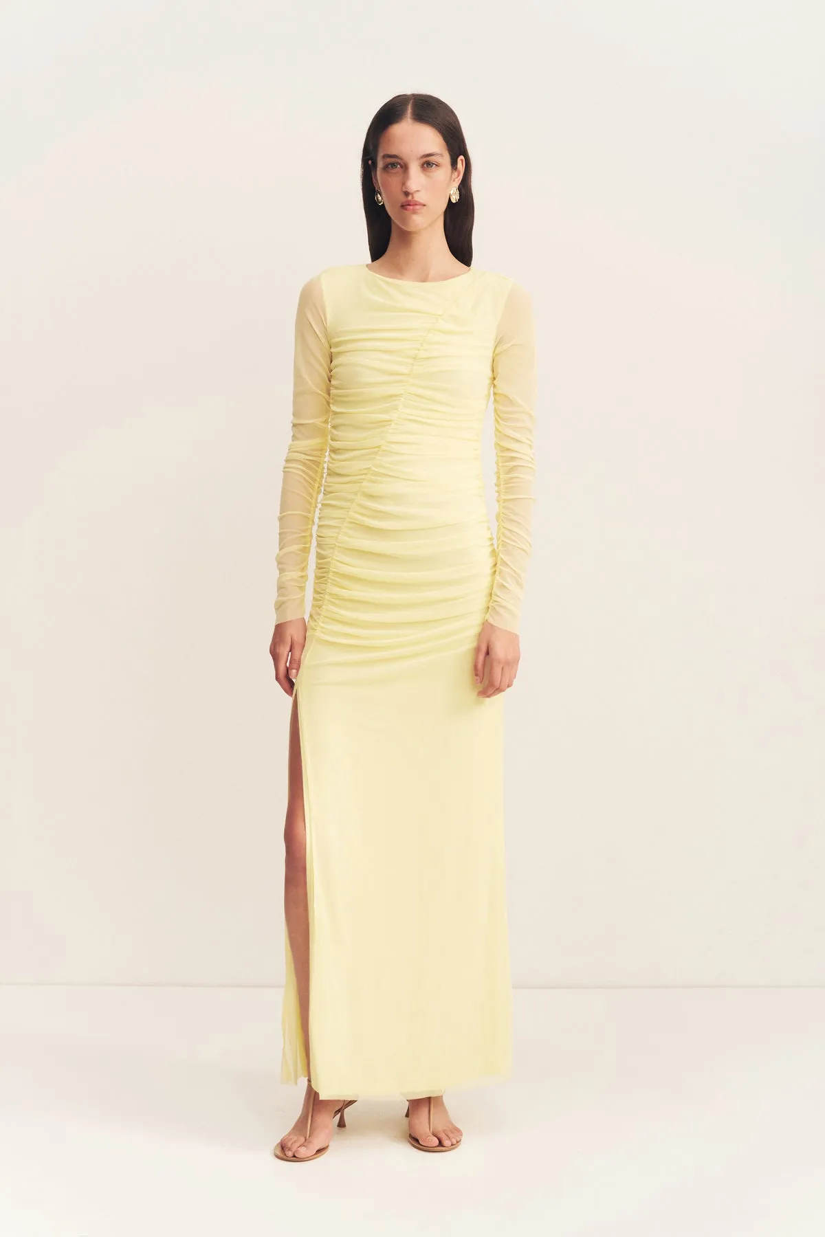 MIRA GATHERED MAXI DRESS - SHERBET YELLOW