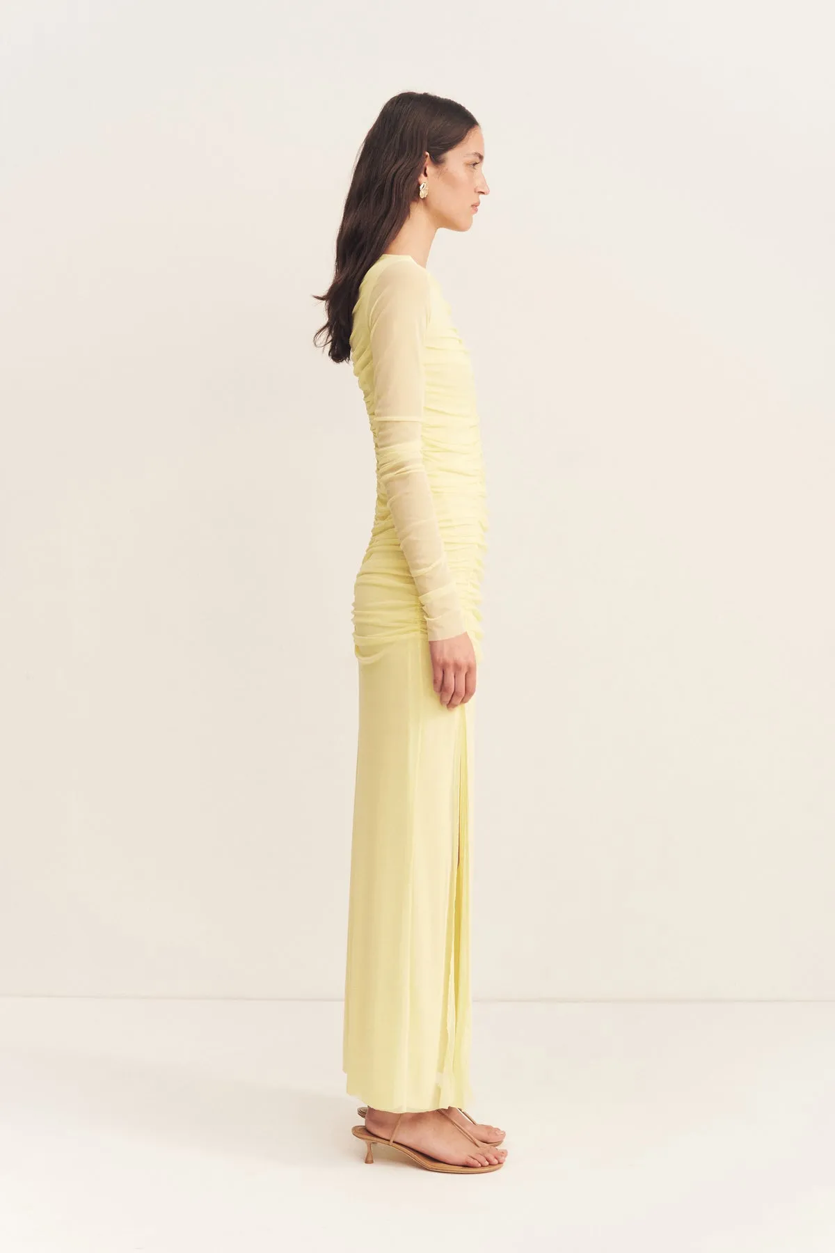 MIRA GATHERED MAXI DRESS - SHERBET YELLOW