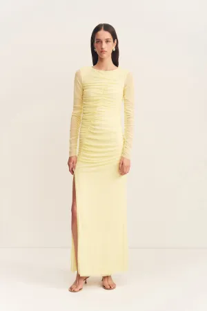 MIRA GATHERED MAXI DRESS - SHERBET YELLOW