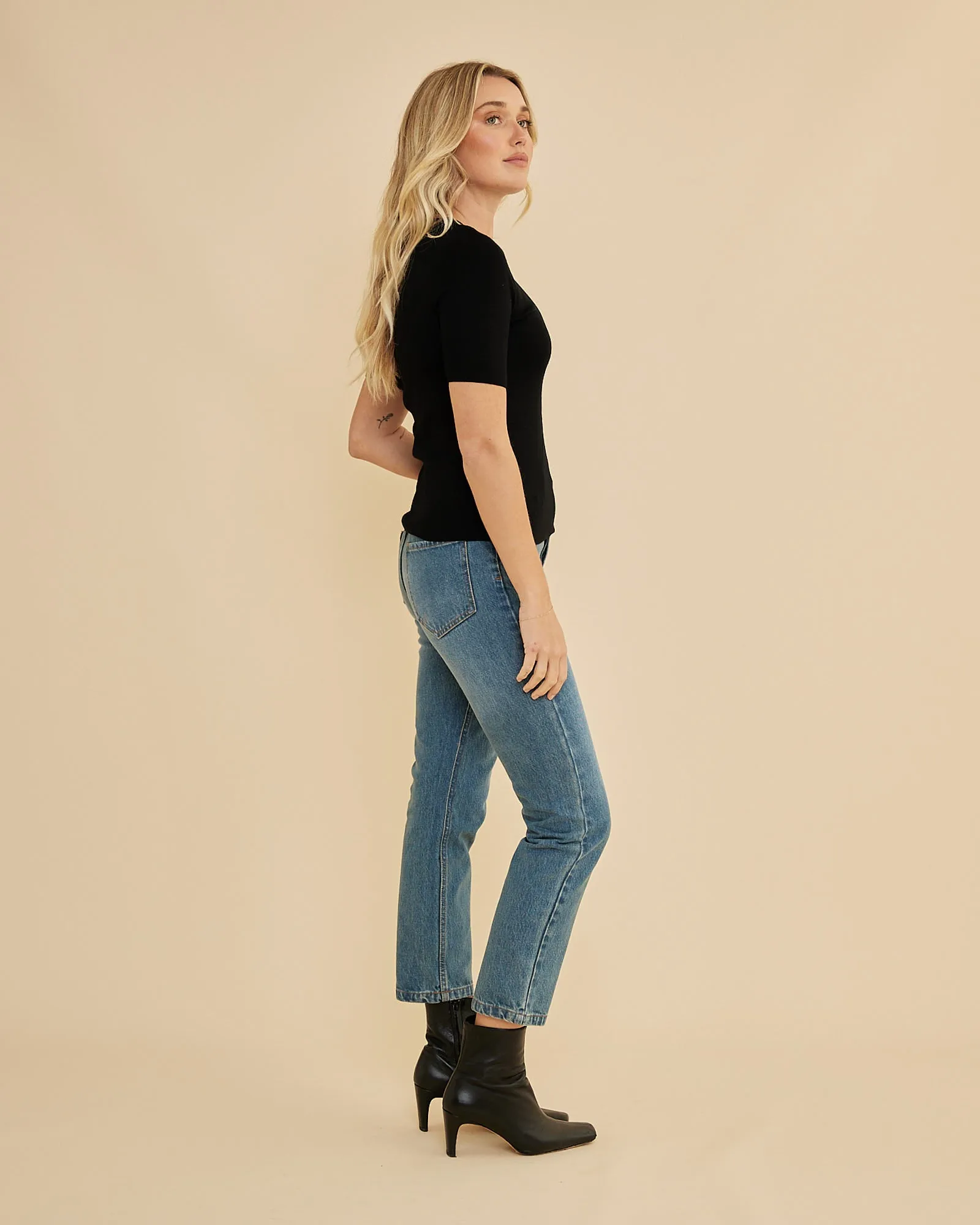 Molly Merino Knit Short Sleeve Top - Black