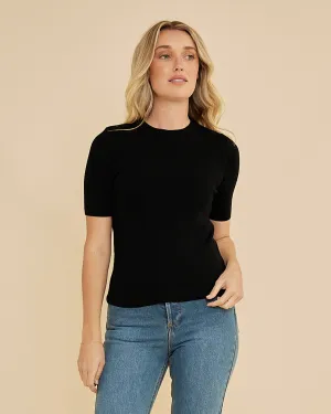 Molly Merino Knit Short Sleeve Top - Black