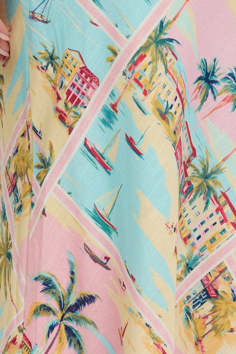 Multi Abstract Maxi Dress Cut Out Detail