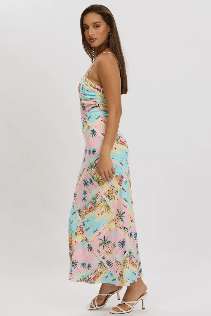 Multi Abstract Maxi Dress Cut Out Detail