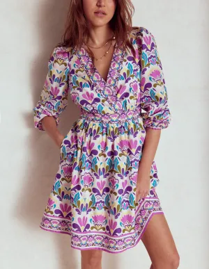 Mya Cotton Short Dress-Royal Purple. Fiesta Stamp