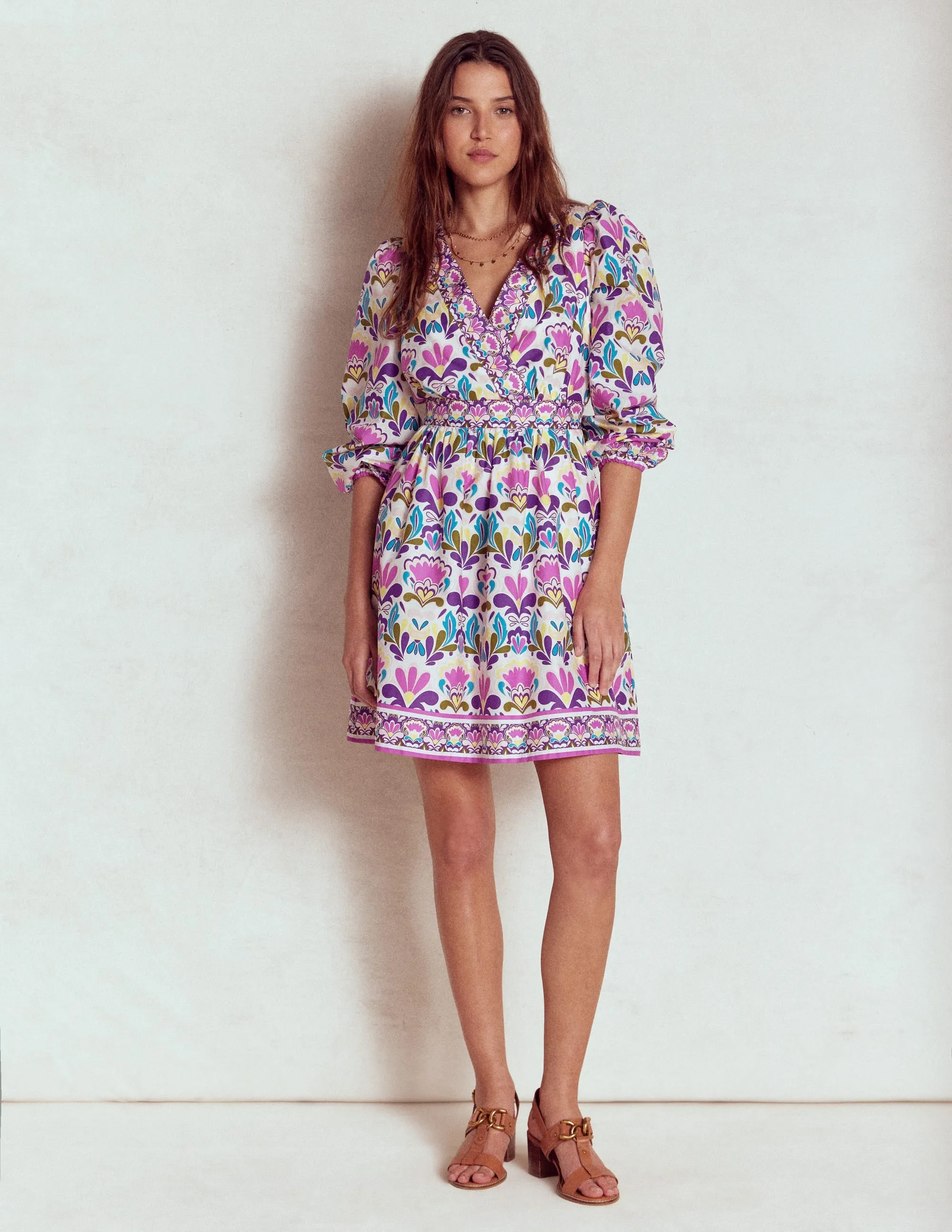 Mya Cotton Short Dress-Royal Purple. Fiesta Stamp