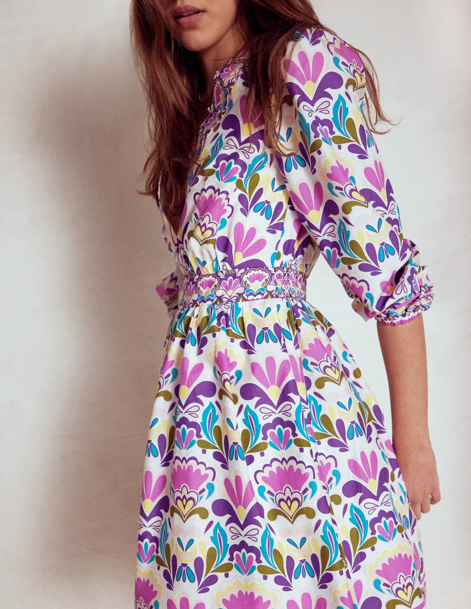 Mya Cotton Short Dress-Royal Purple. Fiesta Stamp