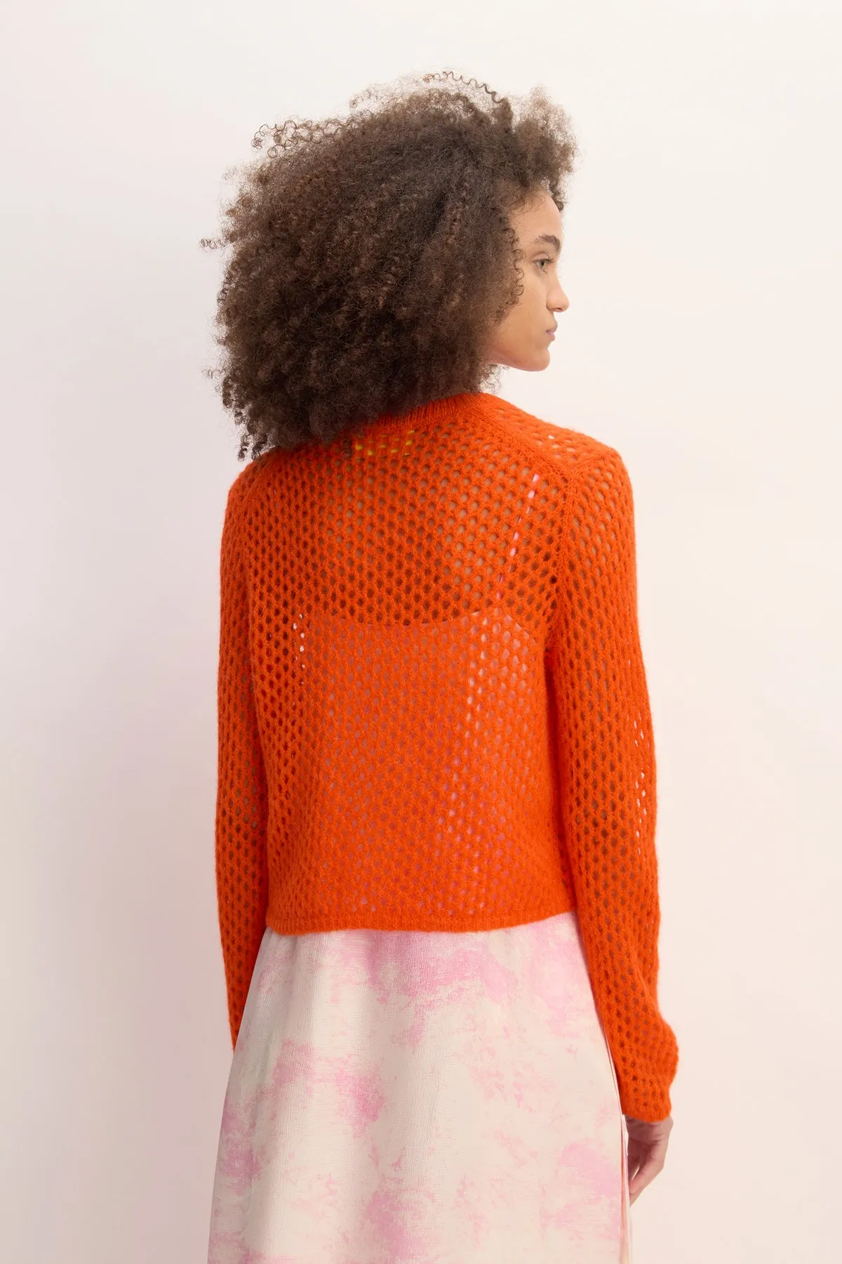 ORANGE MESH KNIT CARDIGAN