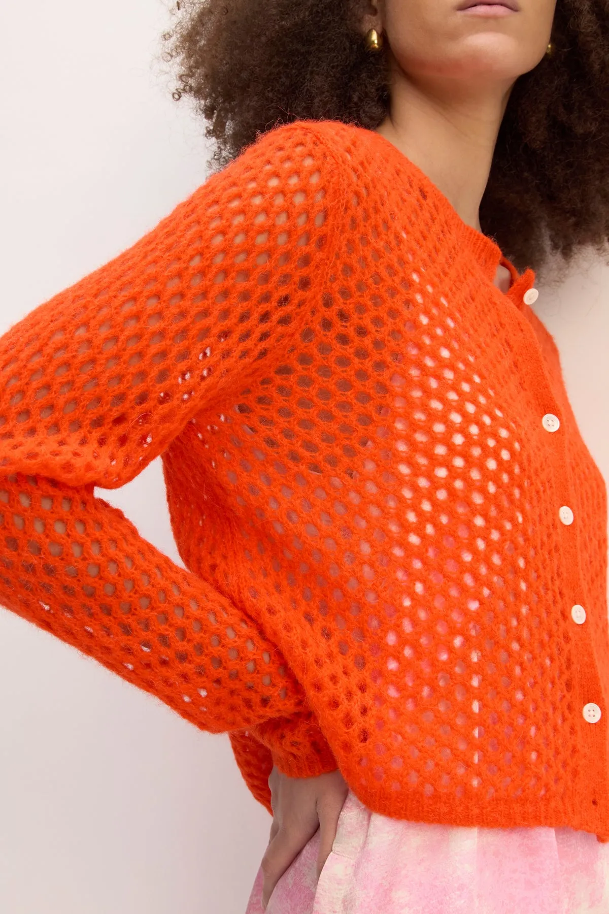 ORANGE MESH KNIT CARDIGAN