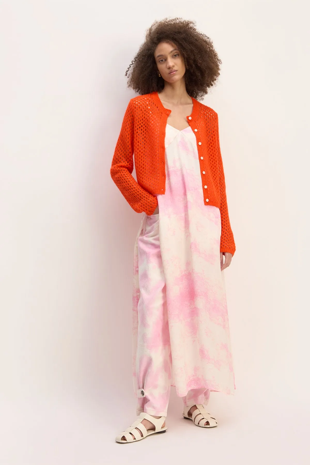 ORANGE MESH KNIT CARDIGAN