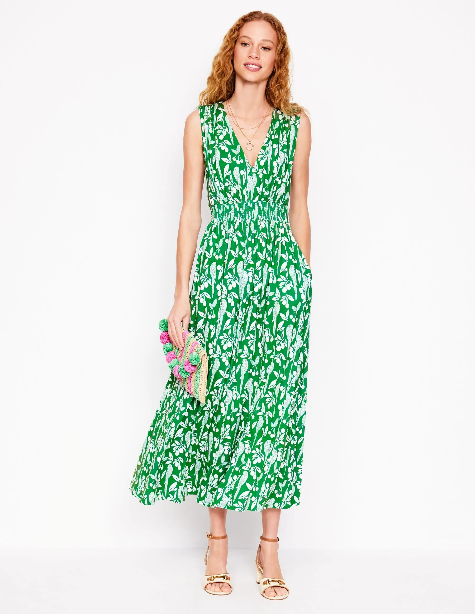 Paloma Jersey Maxi Dress-Rich Emerald. Parrot Pop