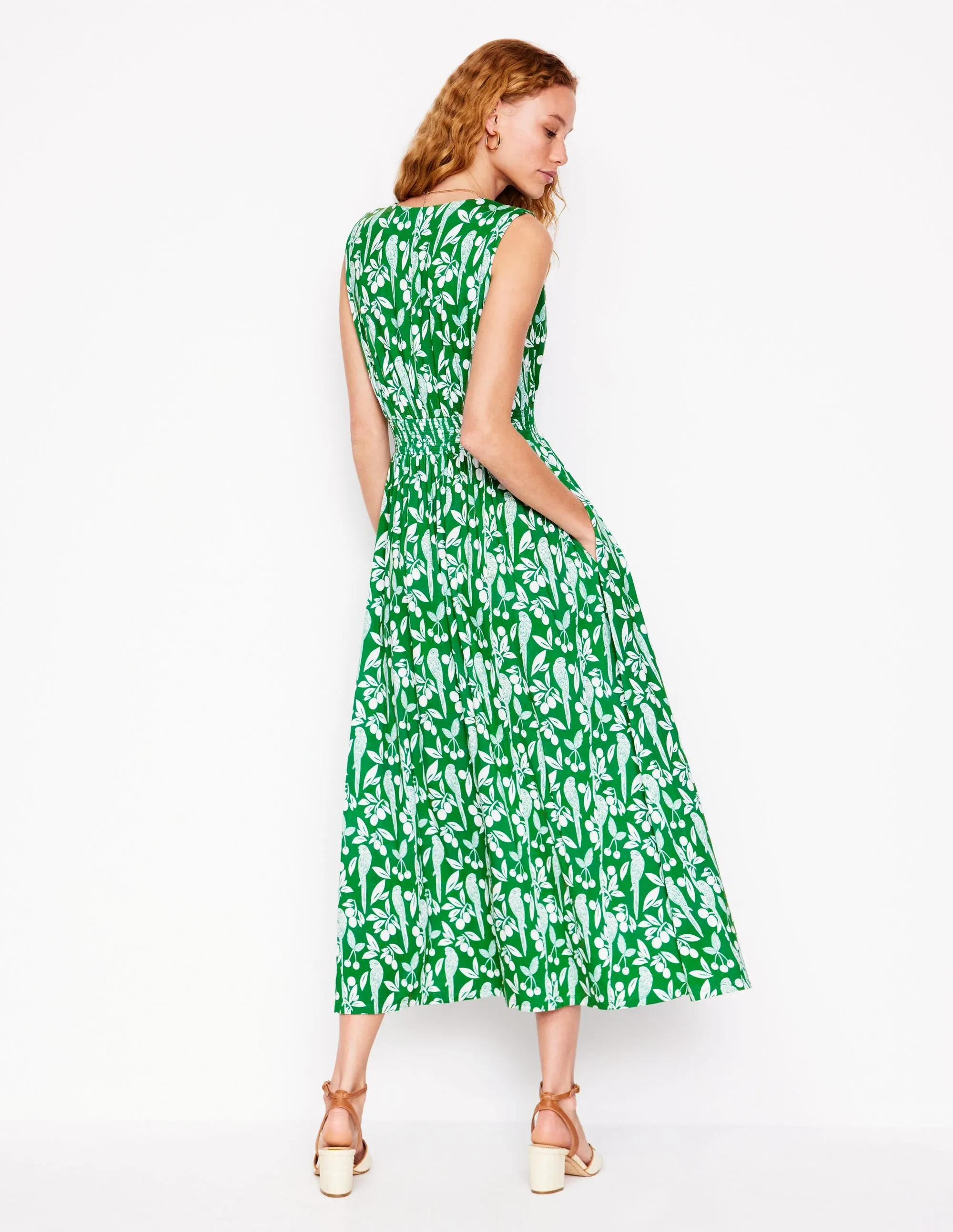Paloma Jersey Maxi Dress-Rich Emerald. Parrot Pop
