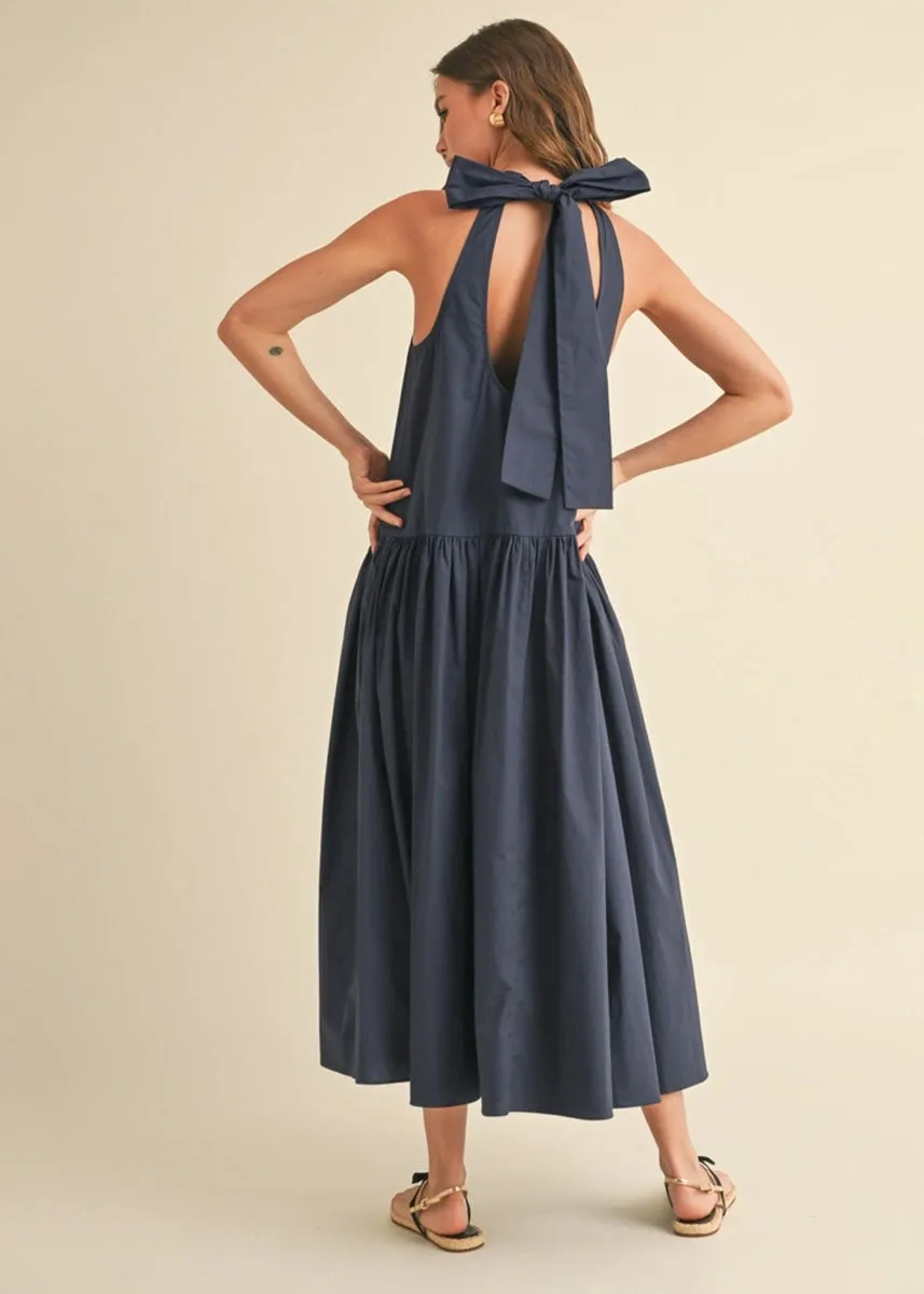 Pearce Bow Back Midi Dress - Navy