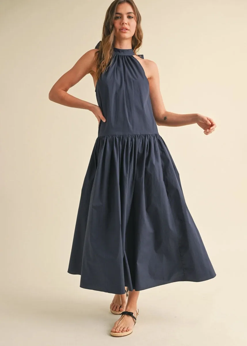 Pearce Bow Back Midi Dress - Navy
