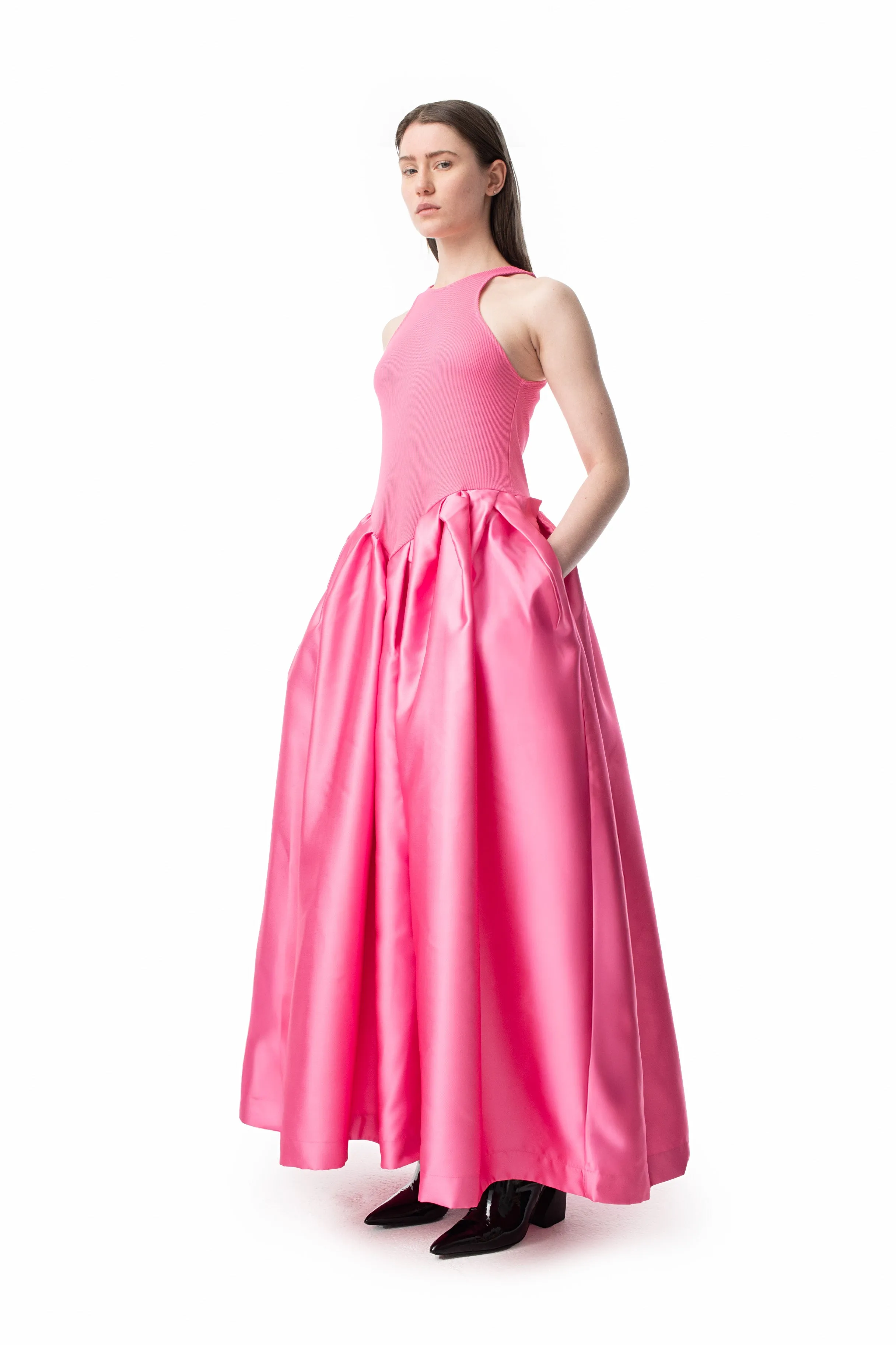 PINK DRESS WITH TANK TOP SCOOPED