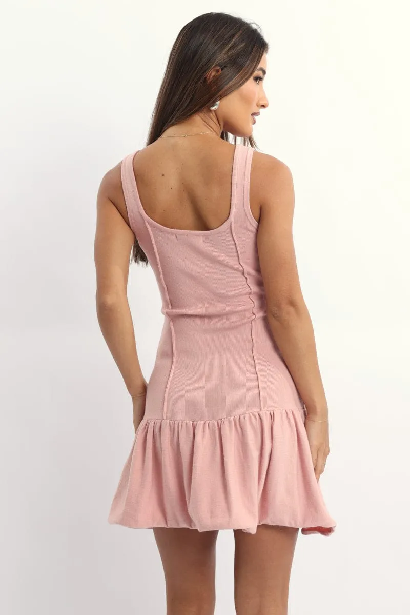 Pink Knit Dress Sleeveless Mini