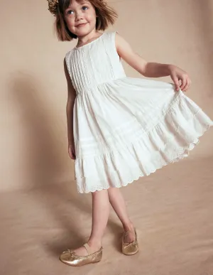 Pintuck Lace Trim Dress-Soft Ivory