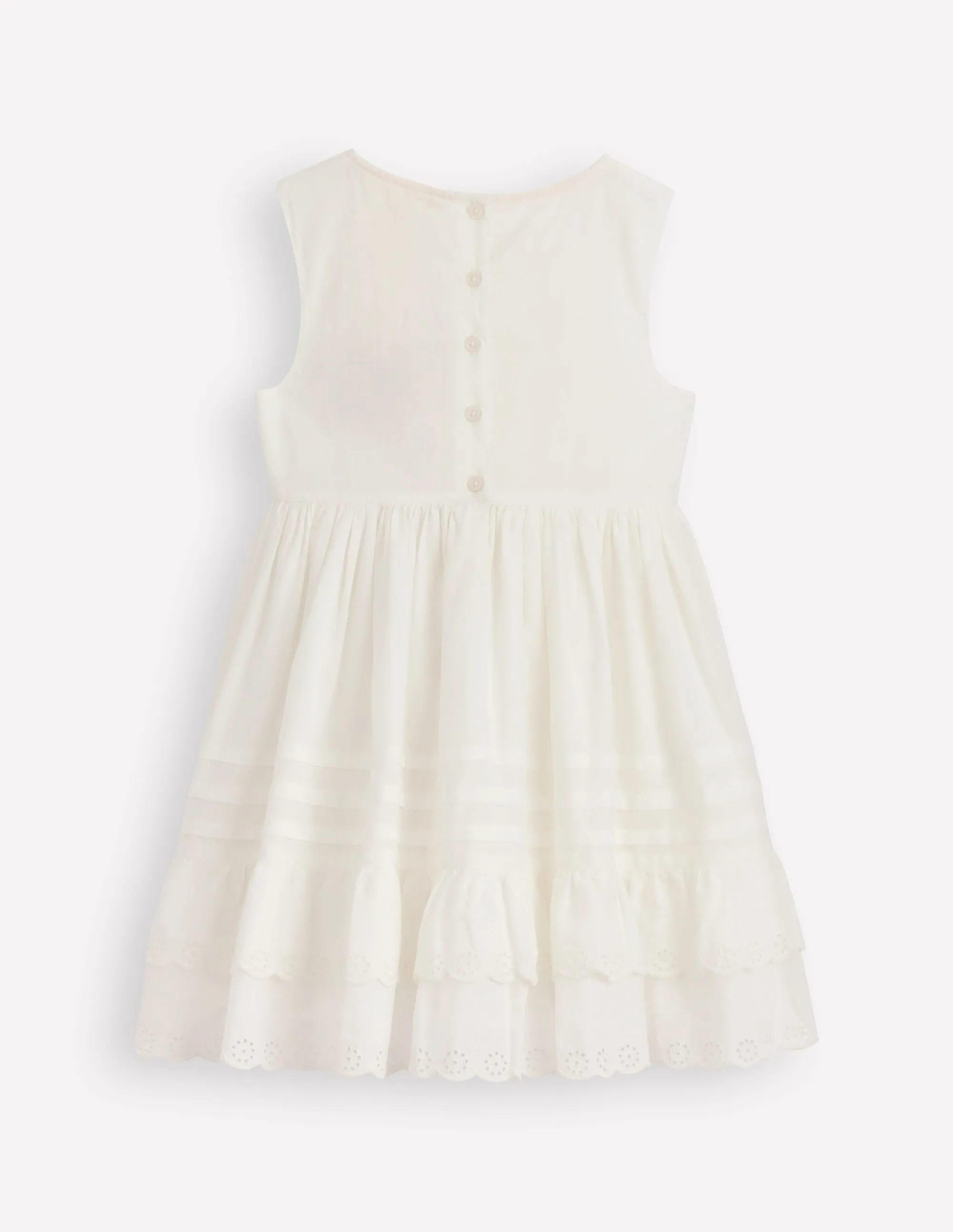 Pintuck Lace Trim Dress-Soft Ivory