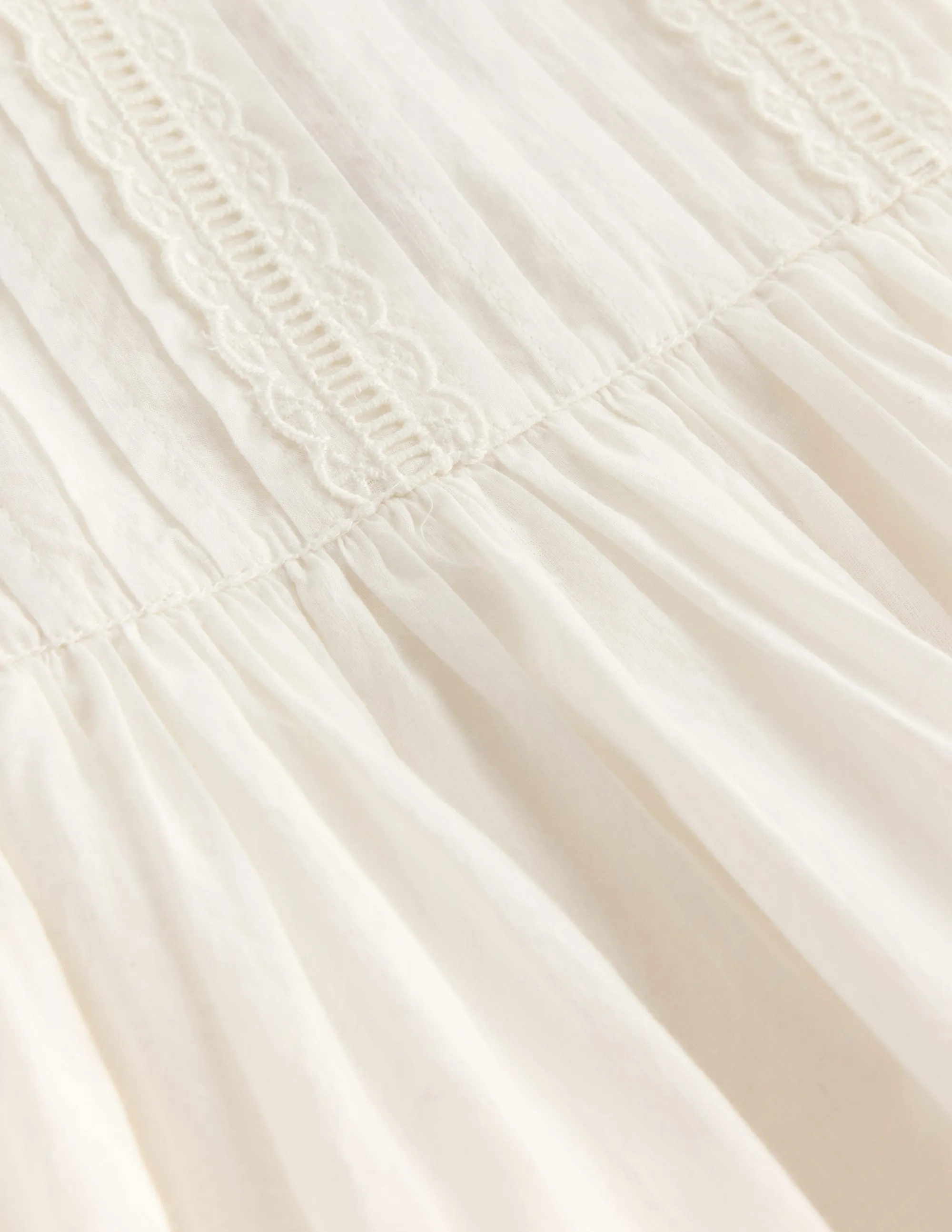 Pintuck Lace Trim Dress-Soft Ivory