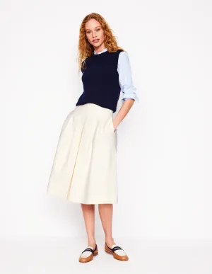 Pleat Detail Midi Skirt-Ivory