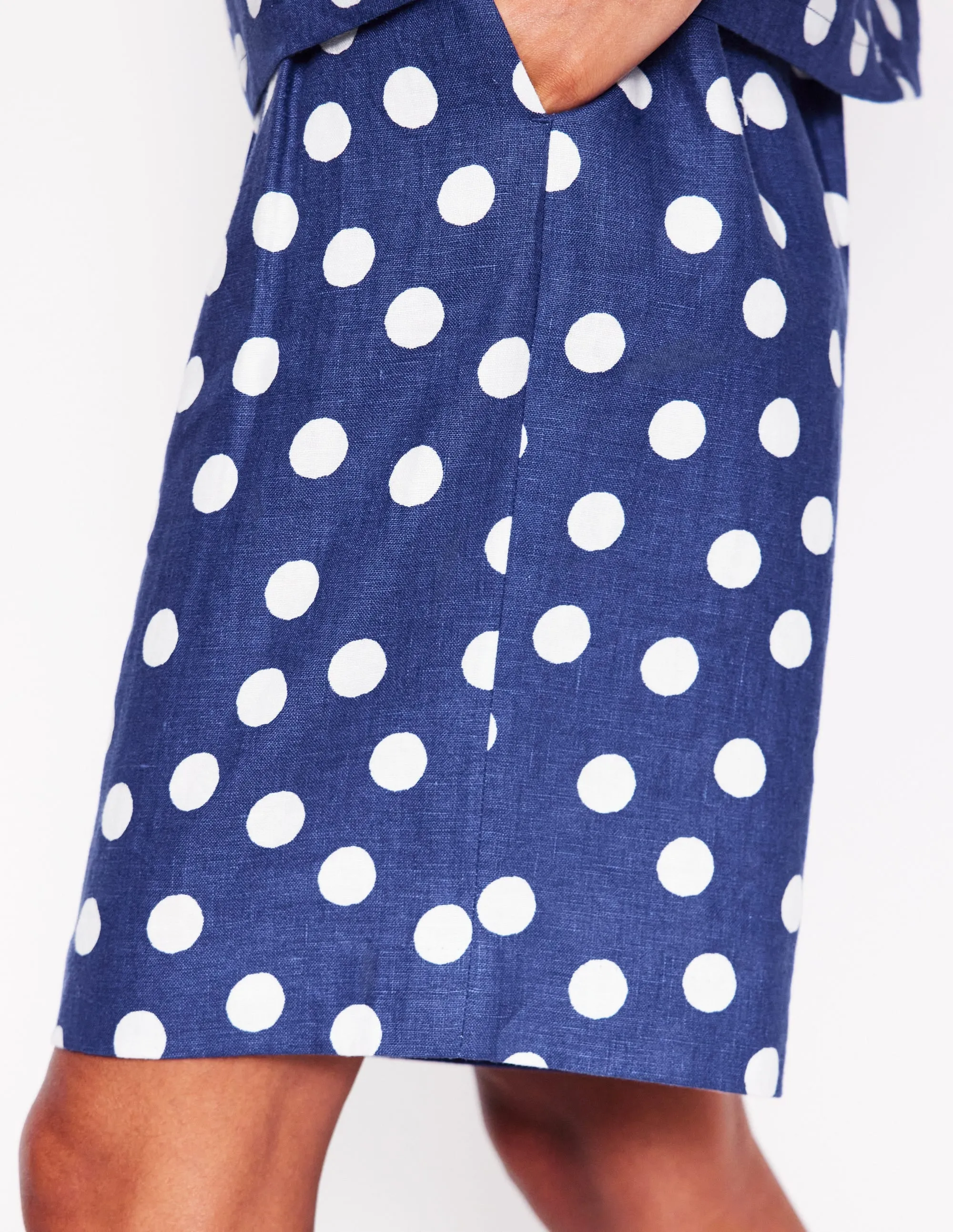Pleat Linen Wide Leg Shorts-Navy Painted Dot