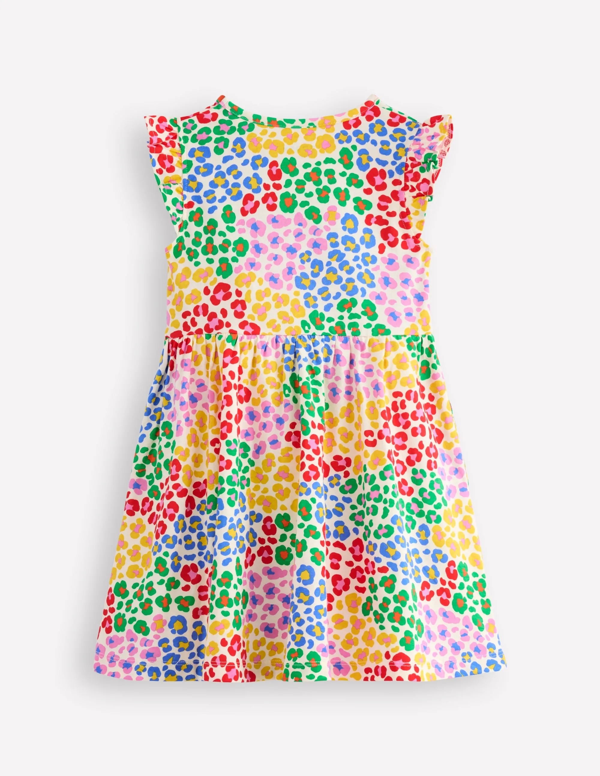 Posie Frill Sleeve Dress-Multi Rainbow Leopard