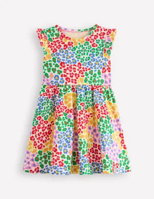 Posie Frill Sleeve Dress-Multi Rainbow Leopard