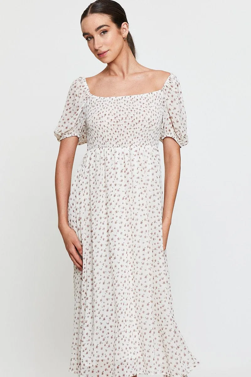 Print Midi Dress Short Sleeve Round Neck