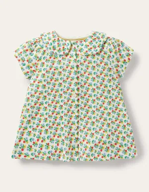 Printed Collar Top-Ivory Berry Blossom