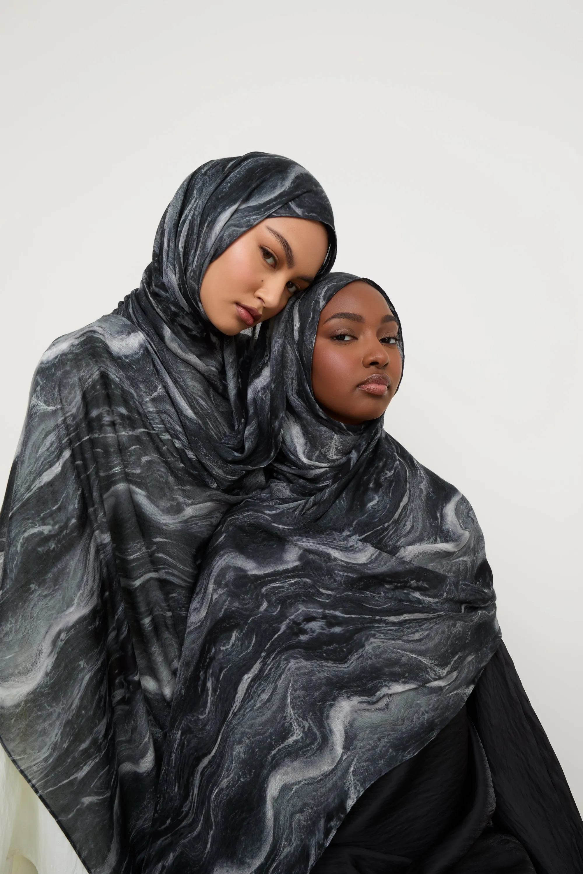 Printed Modal Hijab - Midnight Marble