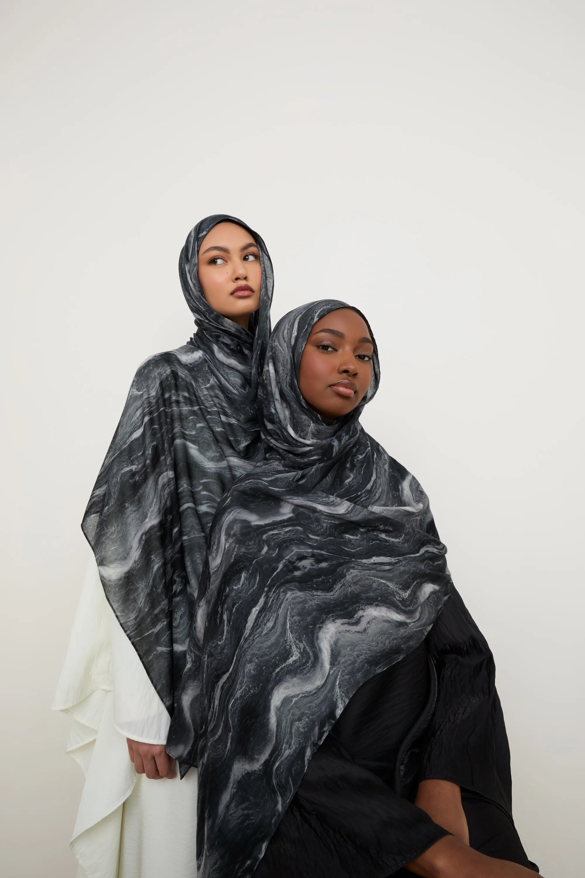 Printed Modal Hijab - Midnight Marble