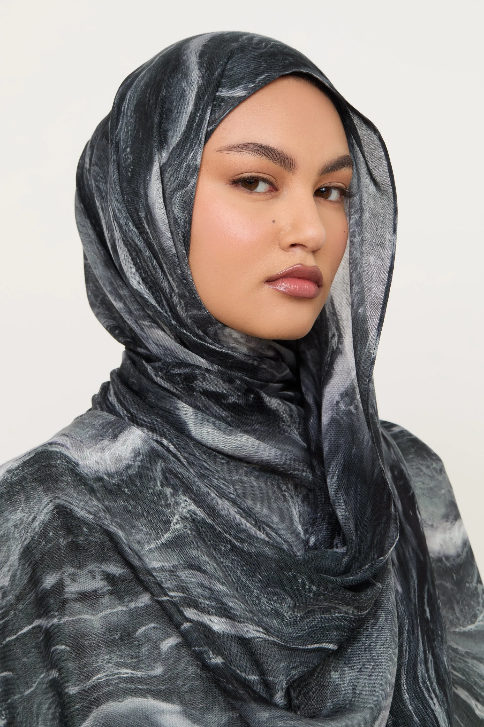 Printed Modal Hijab - Midnight Marble