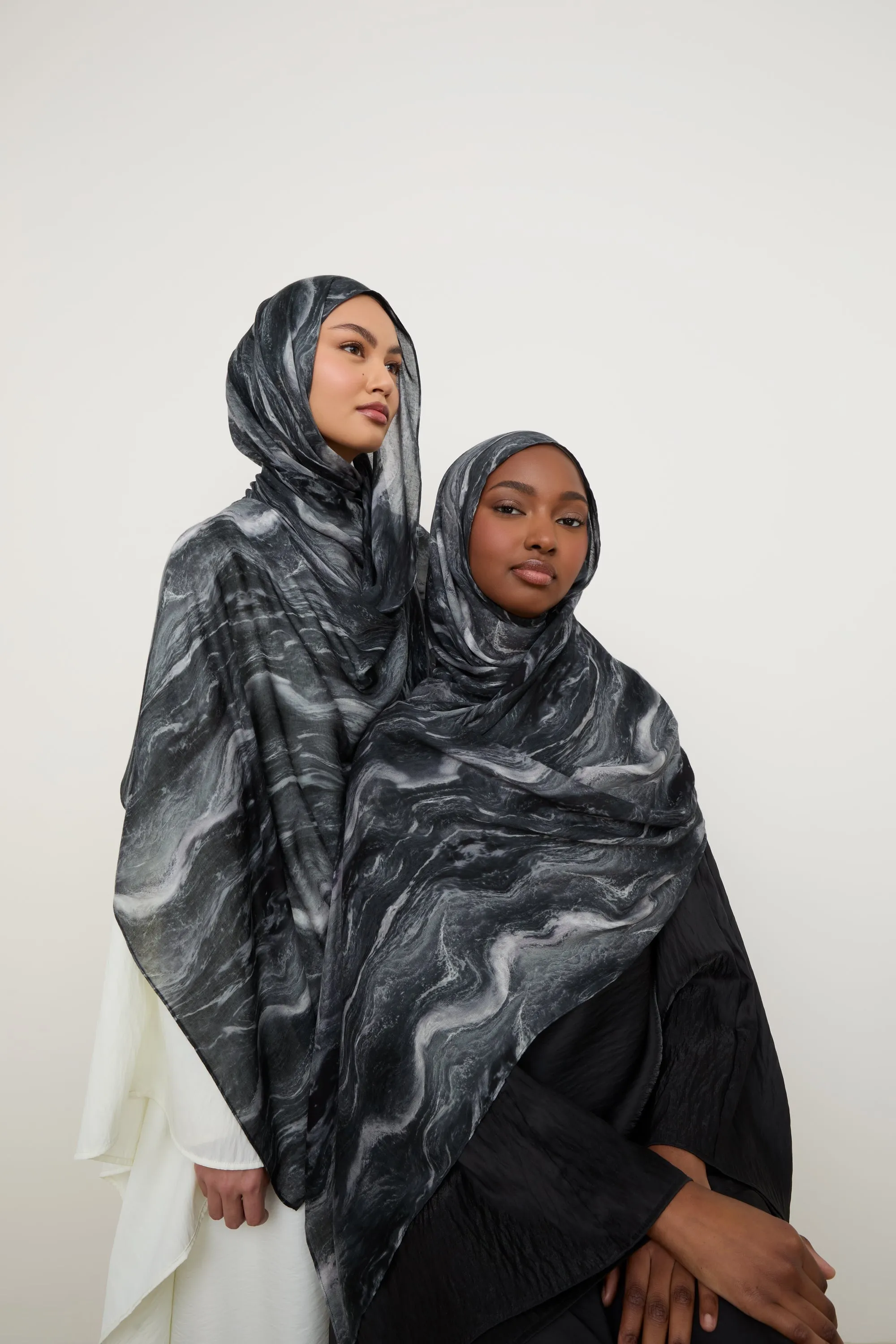 Printed Modal Hijab - Midnight Marble