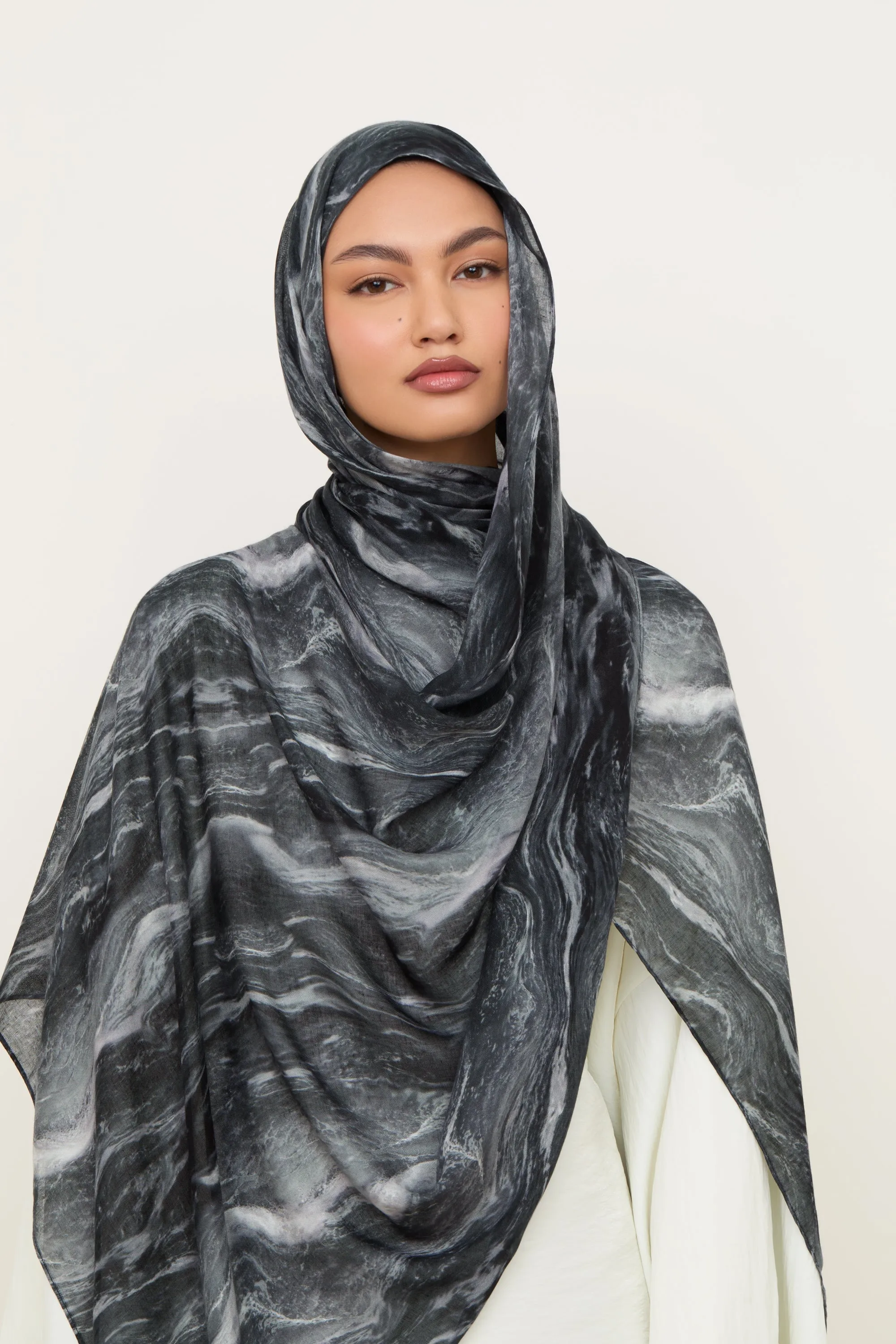 Printed Modal Hijab - Midnight Marble