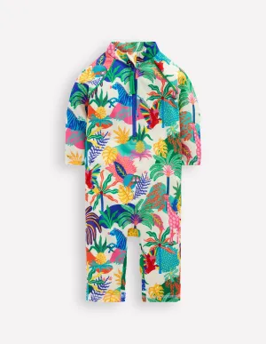 Printed Sun Safe Surfsuit-Soft Ivory Multi Jungle
