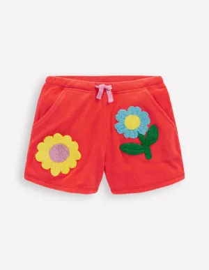 Printed Towelling Short-Coral Orange Flowers